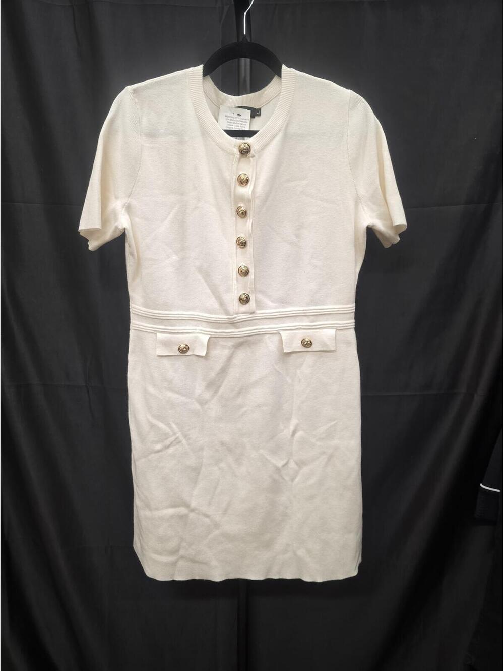 MEROKEETY Women’s Knit Button Bodycon Sweater Mini Dress Ivory Large